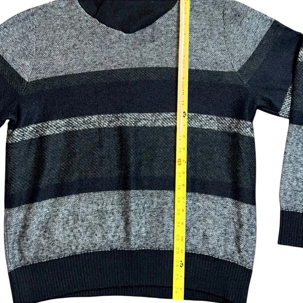 Express Mens Striped Funnel‎ Neck Sweater Black Grey Cotton Mohair Blend Large